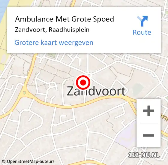 Locatie op kaart van de 112 melding: Ambulance Met Grote Spoed Naar Zandvoort, Raadhuisplein op 7 april 2023 17:06