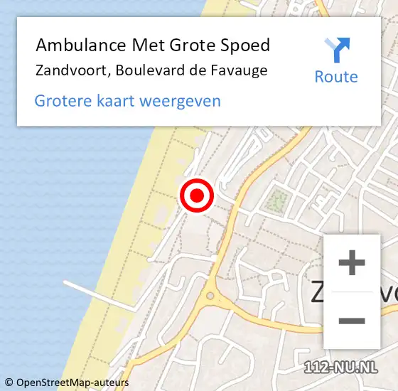 Locatie op kaart van de 112 melding: Ambulance Met Grote Spoed Naar Zandvoort, Boulevard de Favauge op 7 april 2023 17:10