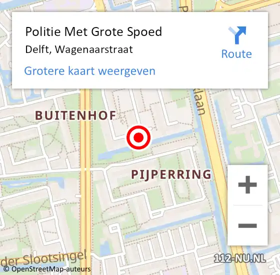 Locatie op kaart van de 112 melding: Politie Met Grote Spoed Naar Delft, Wagenaarstraat op 7 april 2023 17:51