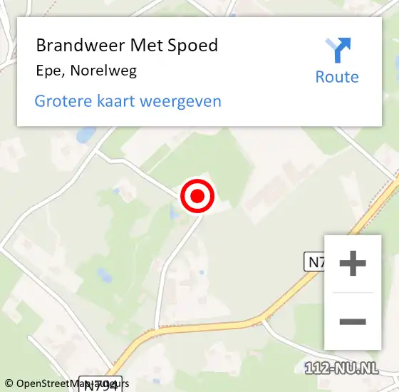 Locatie op kaart van de 112 melding: Brandweer Met Spoed Naar Epe, Norelweg op 7 april 2023 17:52