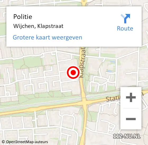 Locatie op kaart van de 112 melding: Politie Wijchen, Klapstraat op 7 april 2023 17:52