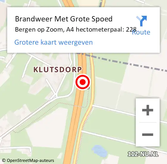 Locatie op kaart van de 112 melding: Brandweer Met Grote Spoed Naar Bergen op Zoom, A4 hectometerpaal: 228 op 7 april 2023 18:24