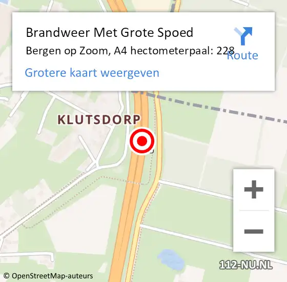 Locatie op kaart van de 112 melding: Brandweer Met Grote Spoed Naar Bergen op Zoom, A4 hectometerpaal: 228 op 7 april 2023 18:32