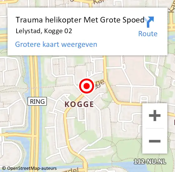 Locatie op kaart van de 112 melding: Trauma helikopter Met Grote Spoed Naar Lelystad, Kogge 02 op 7 april 2023 19:17