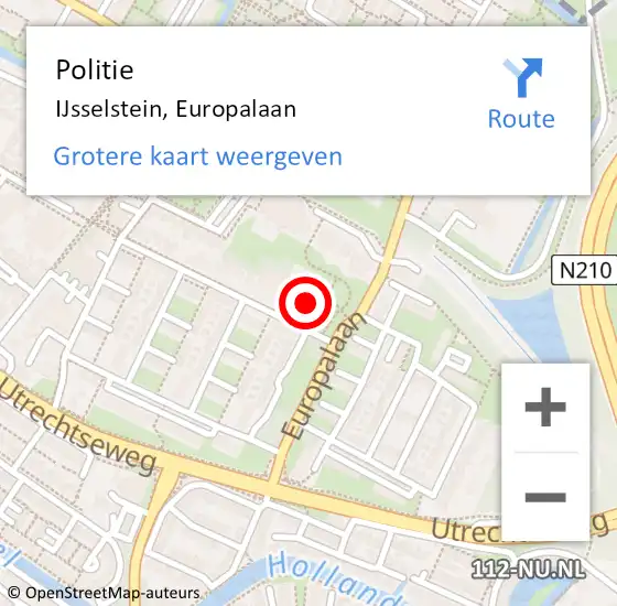 Locatie op kaart van de 112 melding: Politie IJsselstein, Europalaan op 7 april 2023 19:41