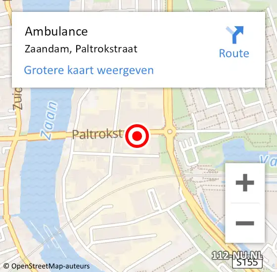 Locatie op kaart van de 112 melding: Ambulance Zaandam, Paltrokstraat op 7 april 2023 20:20