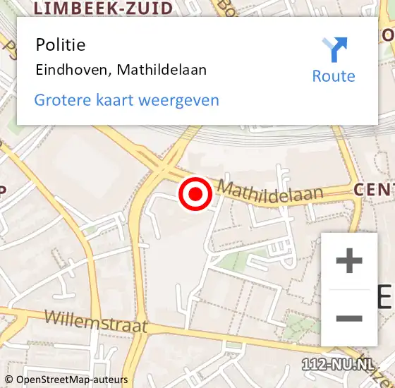 Locatie op kaart van de 112 melding: Politie Eindhoven, Mathildelaan op 7 april 2023 21:07