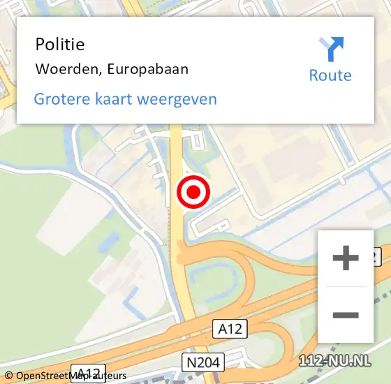 Locatie op kaart van de 112 melding: Politie Woerden, Europabaan op 7 april 2023 21:11