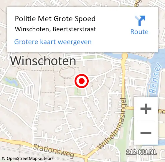 Locatie op kaart van de 112 melding: Politie Met Grote Spoed Naar Winschoten, Beertsterstraat op 7 april 2023 21:39