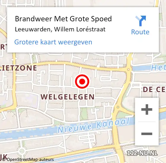 Locatie op kaart van de 112 melding: Brandweer Met Grote Spoed Naar Leeuwarden, Willem Loréstraat op 7 april 2023 22:28