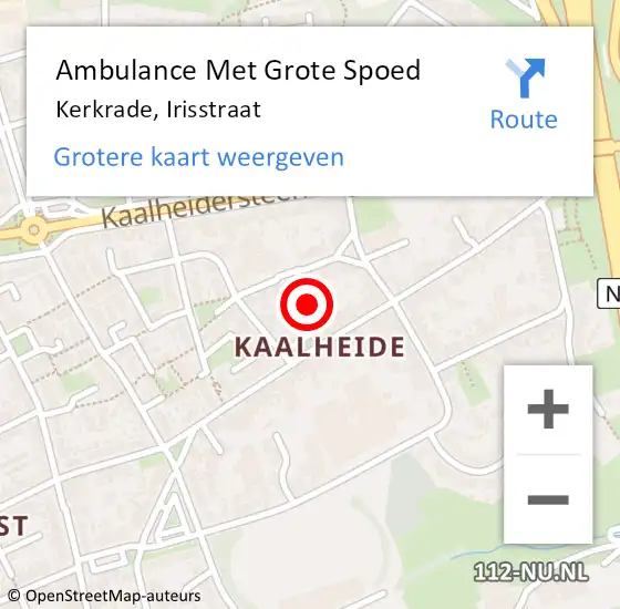 Locatie op kaart van de 112 melding: Ambulance Met Grote Spoed Naar Kerkrade, Irisstraat op 21 augustus 2014 15:23