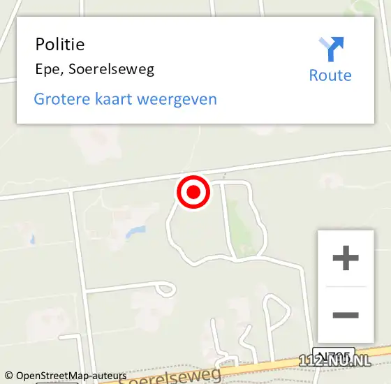 Locatie op kaart van de 112 melding: Politie Epe, Soerelseweg op 7 april 2023 22:38