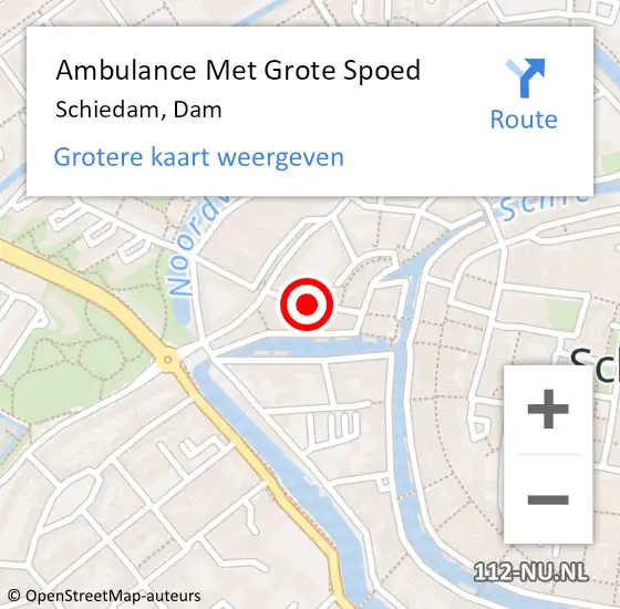 Locatie op kaart van de 112 melding: Ambulance Met Grote Spoed Naar Schiedam, Dam op 7 april 2023 22:51