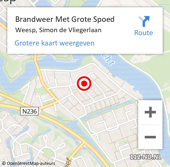 Locatie op kaart van de 112 melding: Brandweer Met Grote Spoed Naar Weesp, Simon de Vliegerlaan op 7 april 2023 22:58