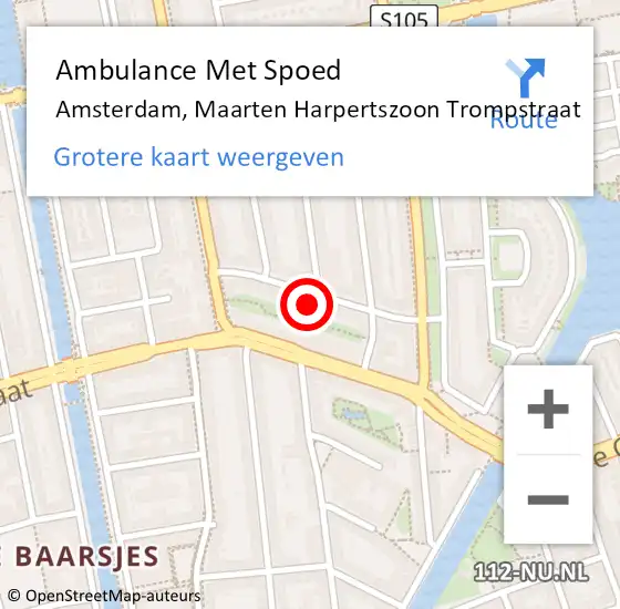 Locatie op kaart van de 112 melding: Ambulance Met Spoed Naar Amsterdam, Maarten Harpertszoon Trompstraat op 7 april 2023 23:13