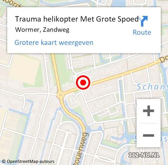 Locatie op kaart van de 112 melding: Trauma helikopter Met Grote Spoed Naar Wormer, Zandweg op 7 april 2023 23:19