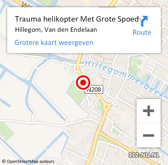 Locatie op kaart van de 112 melding: Trauma helikopter Met Grote Spoed Naar Hillegom, Van den Endelaan op 7 april 2023 23:20