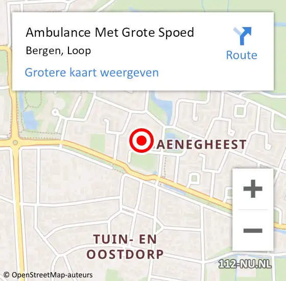 Locatie op kaart van de 112 melding: Ambulance Met Grote Spoed Naar Bergen, Loop op 7 april 2023 23:24