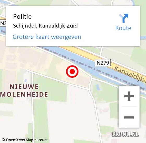 Locatie op kaart van de 112 melding: Politie Schijndel, Kanaaldijk-Zuid op 8 april 2023 00:43