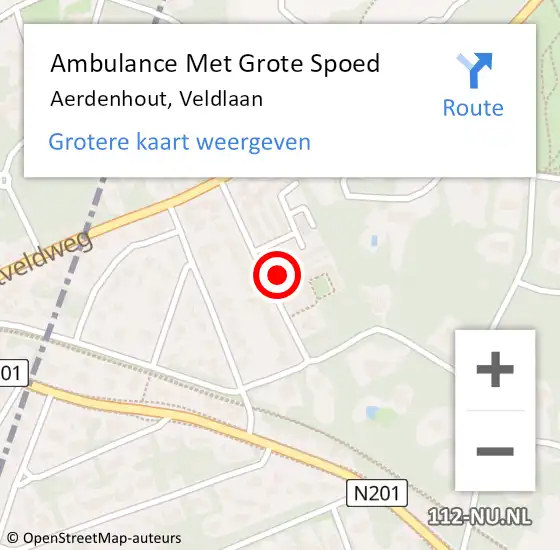 Locatie op kaart van de 112 melding: Ambulance Met Grote Spoed Naar Aerdenhout, Veldlaan op 8 april 2023 01:14