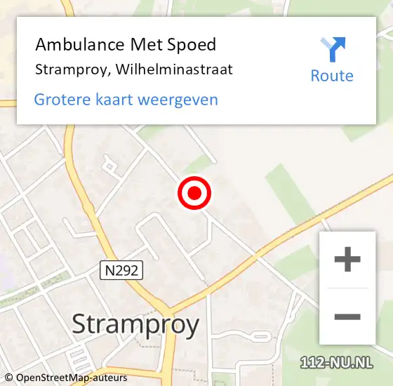 Locatie op kaart van de 112 melding: Ambulance Met Spoed Naar Stramproy, Wilhelminastraat op 8 april 2023 01:22