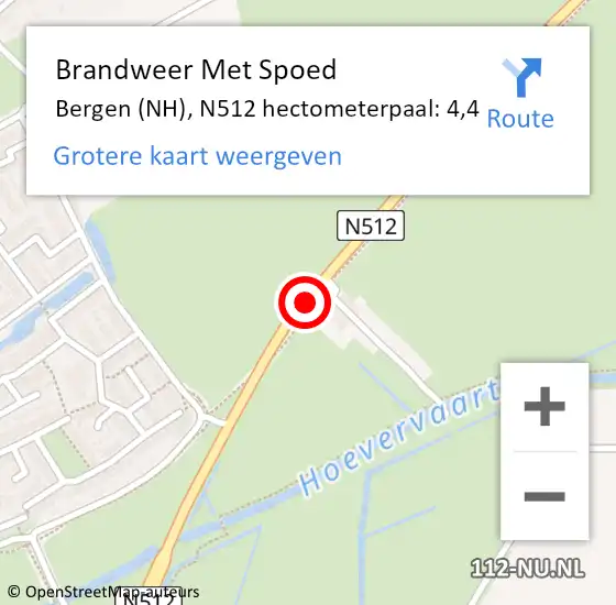 Locatie op kaart van de 112 melding: Brandweer Met Spoed Naar Bergen (NH), N512 hectometerpaal: 4,4 op 8 april 2023 01:23