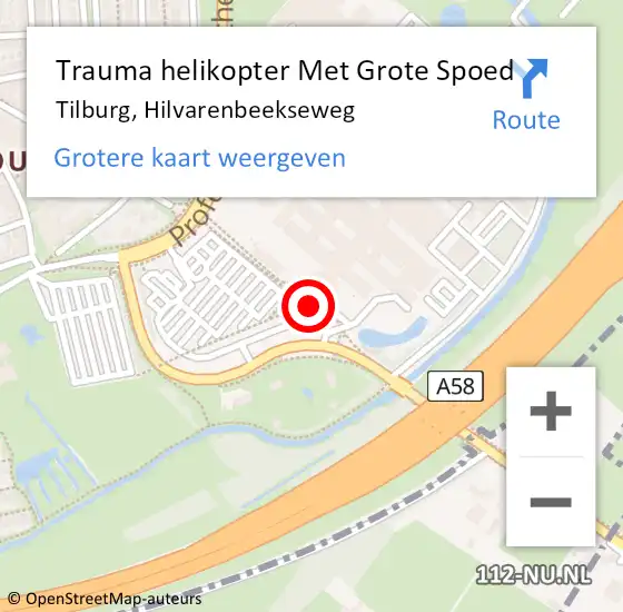 Locatie op kaart van de 112 melding: Trauma helikopter Met Grote Spoed Naar Tilburg, Hilvarenbeekseweg op 8 april 2023 01:34