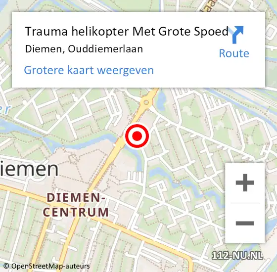 Locatie op kaart van de 112 melding: Trauma helikopter Met Grote Spoed Naar Diemen, Ouddiemerlaan op 8 april 2023 02:19