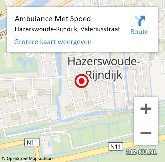 Locatie op kaart van de 112 melding: Ambulance Met Spoed Naar Hazerswoude-Rijndijk, Valeriusstraat op 8 april 2023 05:12