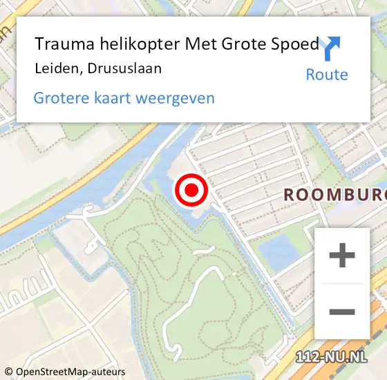 Locatie op kaart van de 112 melding: Trauma helikopter Met Grote Spoed Naar Leiden, Drususlaan op 8 april 2023 05:25