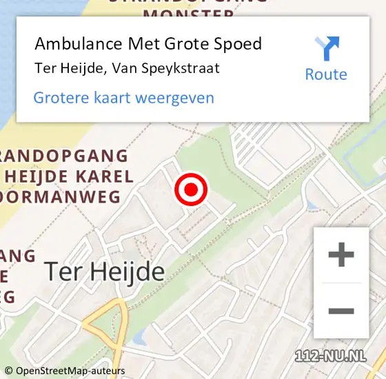 Locatie op kaart van de 112 melding: Ambulance Met Grote Spoed Naar Ter Heijde, Van Speykstraat op 8 april 2023 08:09