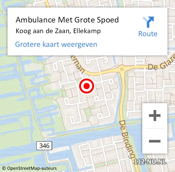 Locatie op kaart van de 112 melding: Ambulance Met Grote Spoed Naar Koog aan de Zaan, Ellekamp op 8 april 2023 09:01