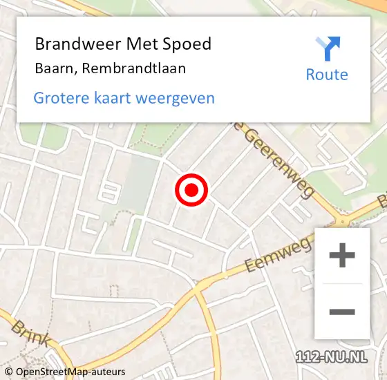 Locatie op kaart van de 112 melding: Brandweer Met Spoed Naar Baarn, Rembrandtlaan op 8 april 2023 09:22