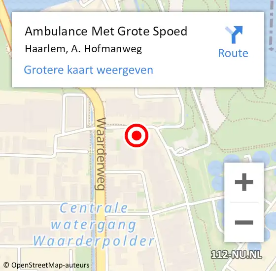 Locatie op kaart van de 112 melding: Ambulance Met Grote Spoed Naar Haarlem, A. Hofmanweg op 21 augustus 2014 15:59