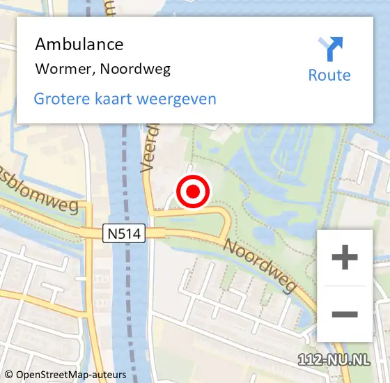 Locatie op kaart van de 112 melding: Ambulance Wormer, Noordweg op 8 april 2023 10:51