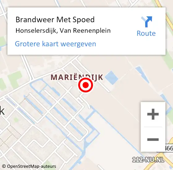 Locatie op kaart van de 112 melding: Brandweer Met Spoed Naar Honselersdijk, Van Reenenplein op 8 april 2023 10:55