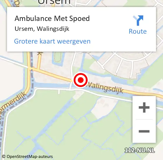 Locatie op kaart van de 112 melding: Ambulance Met Spoed Naar Ursem, Walingsdijk op 8 april 2023 10:58