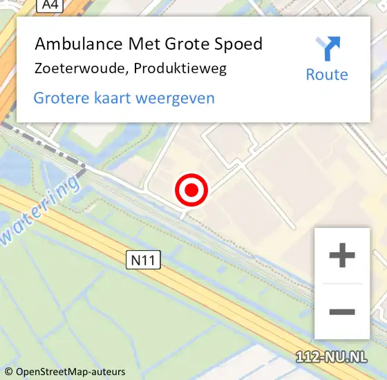 Locatie op kaart van de 112 melding: Ambulance Met Grote Spoed Naar Zoeterwoude, Produktieweg op 8 april 2023 11:40