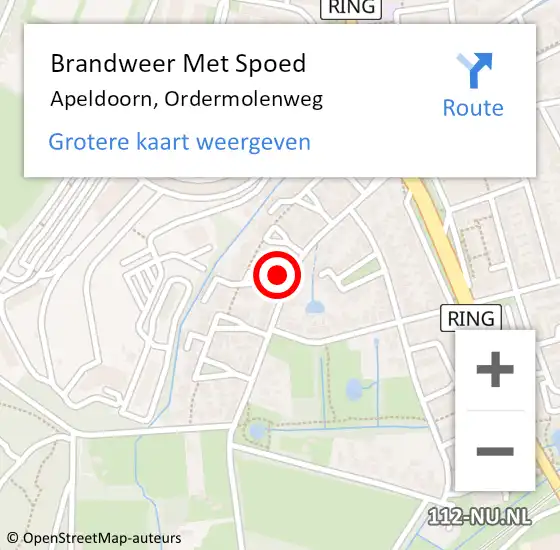 Locatie op kaart van de 112 melding: Brandweer Met Spoed Naar Apeldoorn, Ordermolenweg op 8 april 2023 12:17