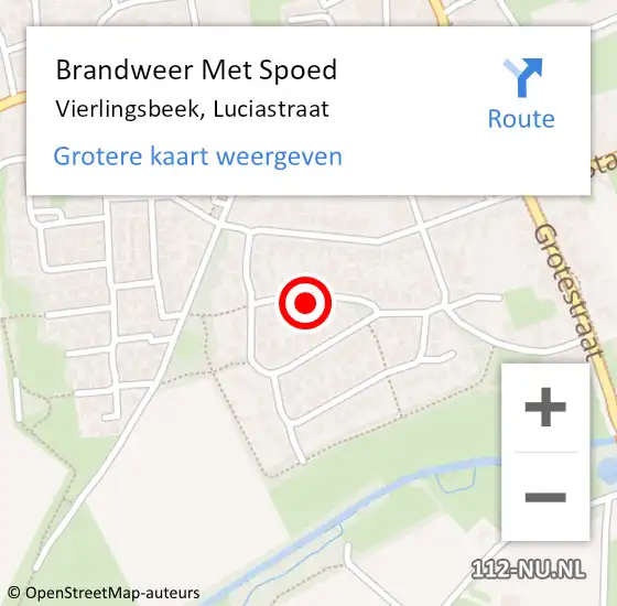 Locatie op kaart van de 112 melding: Brandweer Met Spoed Naar Vierlingsbeek, Luciastraat op 8 april 2023 12:41