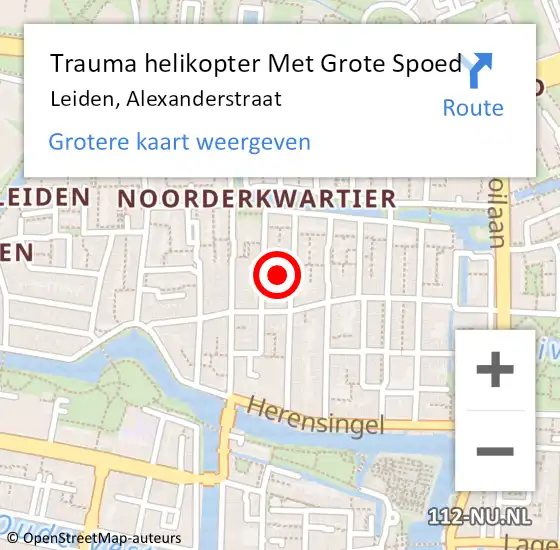 Locatie op kaart van de 112 melding: Trauma helikopter Met Grote Spoed Naar Leiden, Alexanderstraat op 8 april 2023 12:45