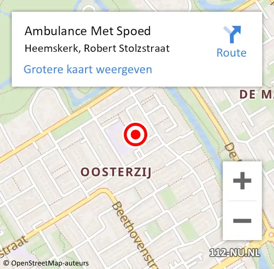 Locatie op kaart van de 112 melding: Ambulance Met Spoed Naar Heemskerk, Robert Stolzstraat op 8 april 2023 12:51