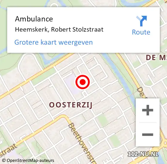 Locatie op kaart van de 112 melding: Ambulance Heemskerk, Robert Stolzstraat op 8 april 2023 12:52