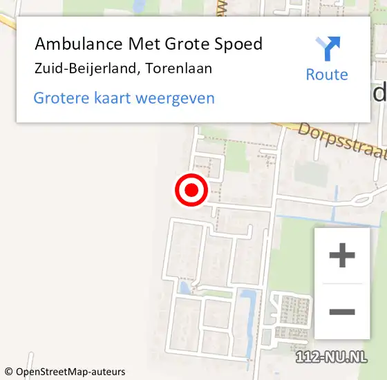 Locatie op kaart van de 112 melding: Ambulance Met Grote Spoed Naar Zuid-Beijerland, Torenlaan op 8 april 2023 13:48