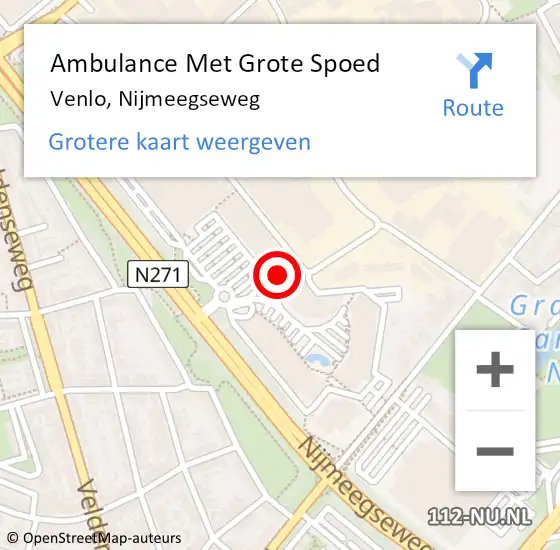 Locatie op kaart van de 112 melding: Ambulance Met Grote Spoed Naar Venlo, Nijmeegseweg op 8 april 2023 14:04