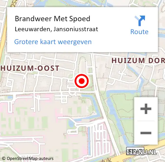 Locatie op kaart van de 112 melding: Brandweer Met Spoed Naar Leeuwarden, Jansoniusstraat op 8 april 2023 14:09