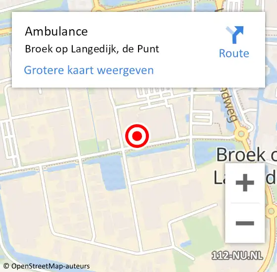Locatie op kaart van de 112 melding: Ambulance Broek op Langedijk, de Punt op 8 april 2023 14:12