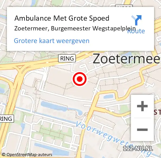 Locatie op kaart van de 112 melding: Ambulance Met Grote Spoed Naar Zoetermeer, Burgemeester Wegstapelplein op 8 april 2023 14:29