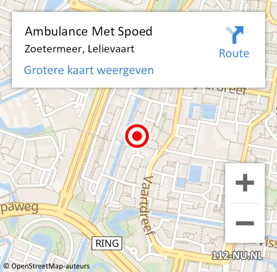 Locatie op kaart van de 112 melding: Ambulance Met Spoed Naar Zoetermeer, Lelievaart op 8 april 2023 15:02