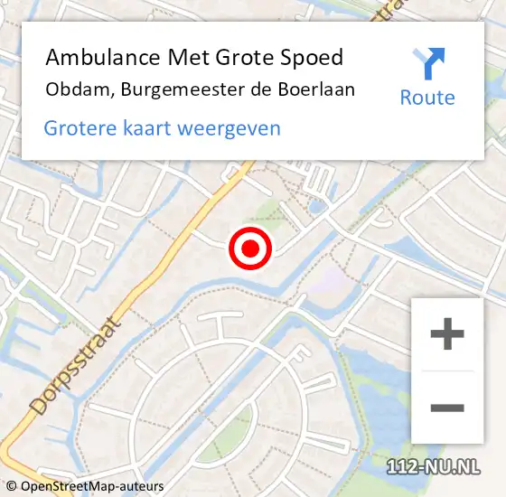 Locatie op kaart van de 112 melding: Ambulance Met Grote Spoed Naar Obdam, Burgemeester de Boerlaan op 8 april 2023 15:51